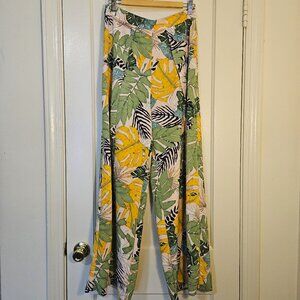 Tropical Print Wide Leg Pants